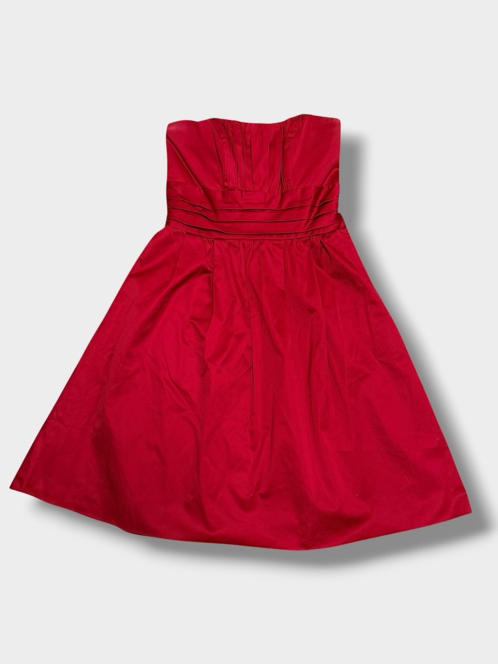 Strapless Red Cotton Satin Dress Size 6 Pleated Cocktail Party Davids Bridal